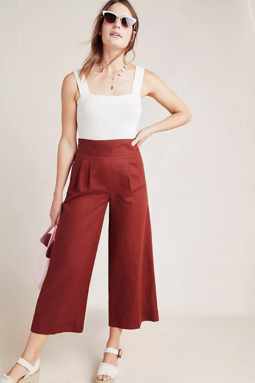 Anthropologie Angie Cropped Wide Leg Trousers in Rust US 14
